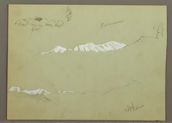 Flock of Sheep and Shepherd, Snow Covered Mountain Ranges